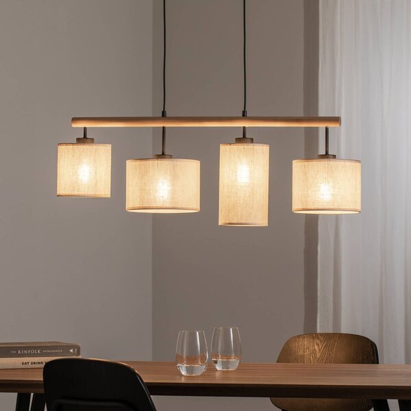 TK Lighting Závesné svietidlo Deva Nature, 4-plameňové, textil, Svetlé drevo, Obývacia izba / jedáleň, Drevo, Škandinávsky, Závesné svietidlo