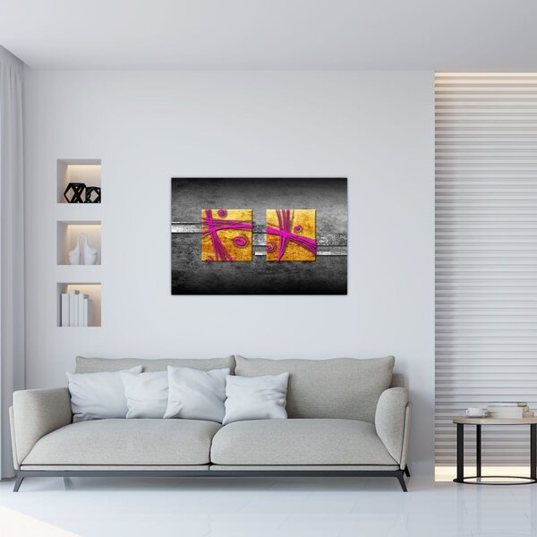 Obraz farebných štvorcov na čiernom pozadí (90x60 cm)