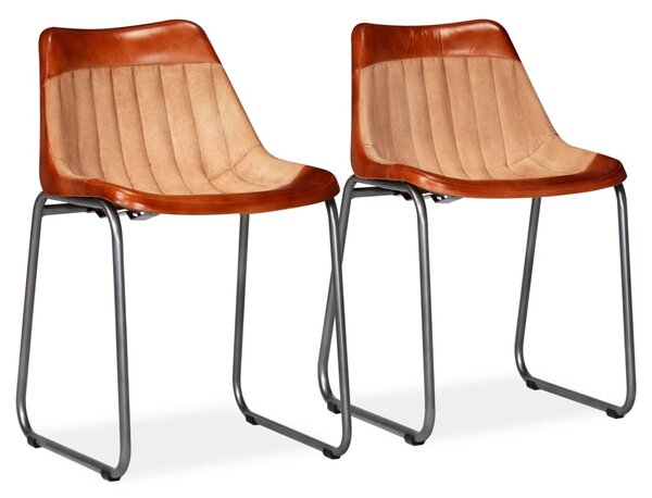 Jedálenské stoličky 2 ks, hnedo béžové, pravá koža a plátno