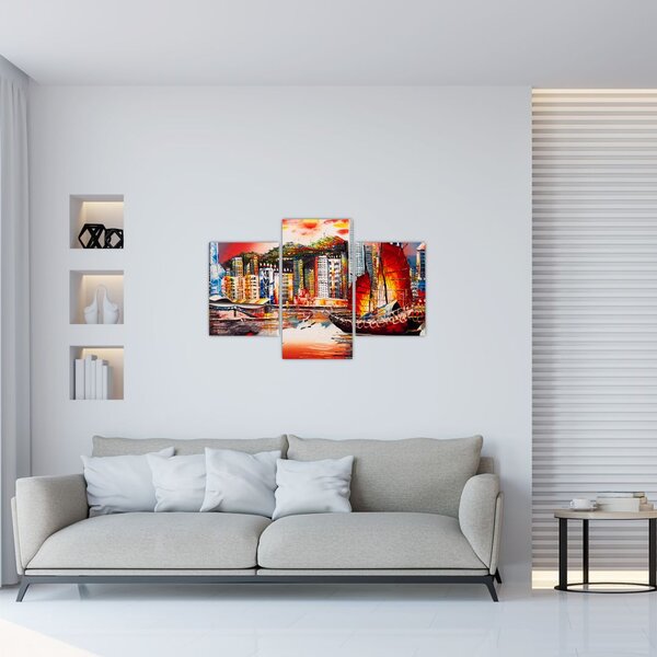 Obrázok - Victoria Harbor, Hong Kong, olejomaľba (90x60 cm)