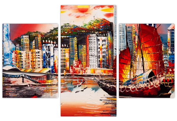 Obrázok - Victoria Harbor, Hong Kong, olejomaľba (90x60 cm)