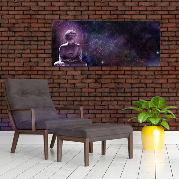 Obraz - Budha s kvetmi života (120x50 cm)