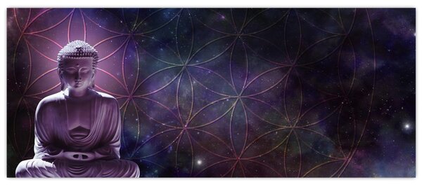 Obraz - Budha s kvetmi života (120x50 cm)