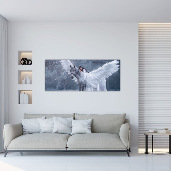 Obraz dievčaťa na jednorožcovi (120x50 cm)