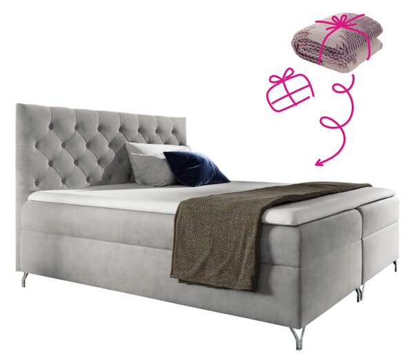 KONDELA Boxspringová posteľ, 160x200, svetlosivá látka Velvet, GULIETTE + darček