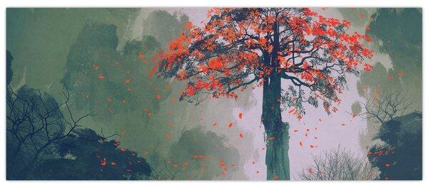 Obraz osamoteného červeného stromu (120x50 cm)