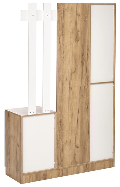 Skriňa do predsiene svetlohnedá biela drevotrieska 111 x 37 x 170 cm vešiaky na kabáty police na topánky skriňa zrkadlové dvere moderný štýl