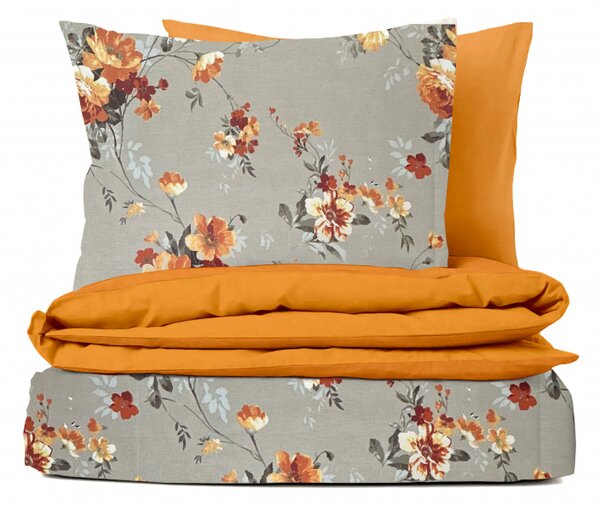 Ervi bavlnené obliečky DUO - oranžové kvety na béžovom/oranžové