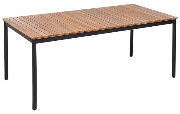 Záhradný jedálenský stôl svetlé akáciové drevo 180 x 90 cm obdĺžnikový tvar pre 6 osôb moderný rustikálny štýl interiér exteriér