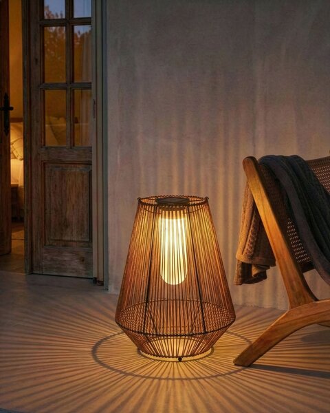 Solárny lampáš prírodný s LED syntetický materiál energeticky úsporný rustikálny boho štýl