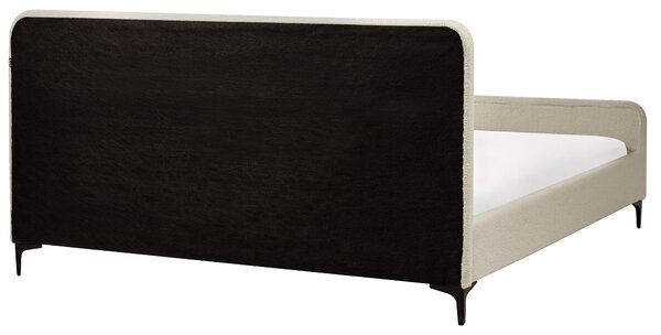 Posteľ béžové buklé čalúnenie 180 x 200 cm prešívané čelo kovové nohy lamelový rošt moderný dizajn spálňa