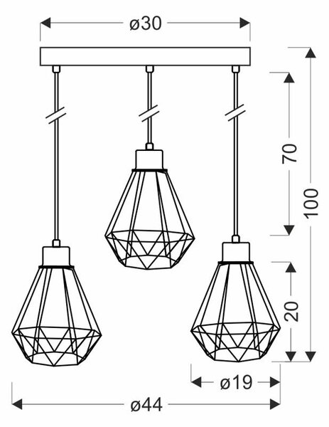 Čierno-zlatý závesný luster Primo pre žiarovku 3x E27 s guľatou základňou – LED lustre a svietidlá > Kolekcie svietidiel > Kolekcia