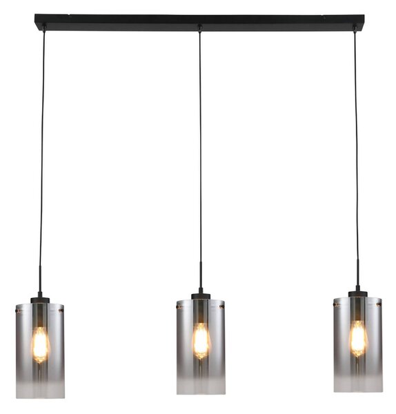 Závesná lampa Ventotto, čierna/dymová, dĺžka 105 cm, 3 svetlá