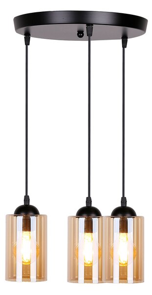 Čierno-hnedý závesný luster Bistro pre žiarovku 3x E27 s guľatou základňou – LED lustre a svietidlá > Kolekcie svietidiel > Kolekcia