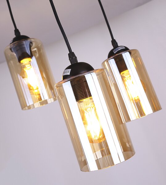 Čierno-hnedý závesný luster Bistro pre žiarovku 3x E27 s guľatou základňou – LED lustre a svietidlá > Kolekcie svietidiel > Kolekcia