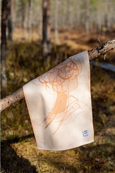 Ľanová utierka Muurain 46x70, bielo-oranžová