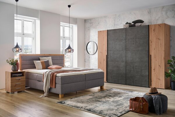 BOXSPRINGOVÁ POSTEĽ, 180/200 cm, sivá, dub artisan Carryhome - Postele