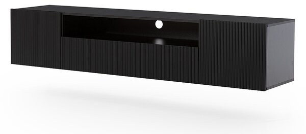 Závesná TV skrinka Nicole 200 cm s otvorenou policou - čierna / čierny mat