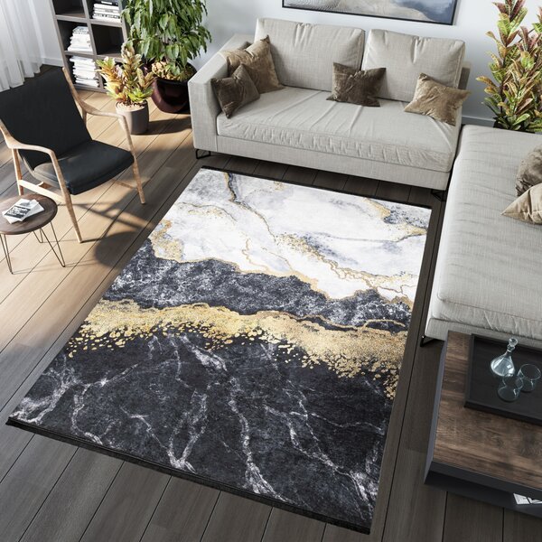 Čierny trendový koberec s abstraktným vzorom Čierna Šírka: 80 cm | Dĺžka: 150 cm