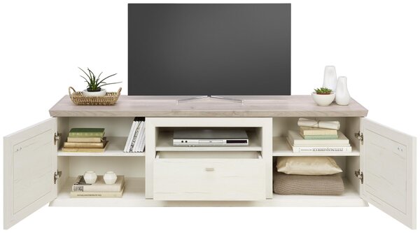 NÍZKA KOMODA, sivá, biela, 180/56/50 cm Hom`in - TV nábytok