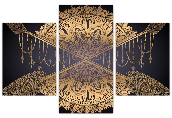 Obraz - Zlatá mandala s šípmi (90x60 cm)