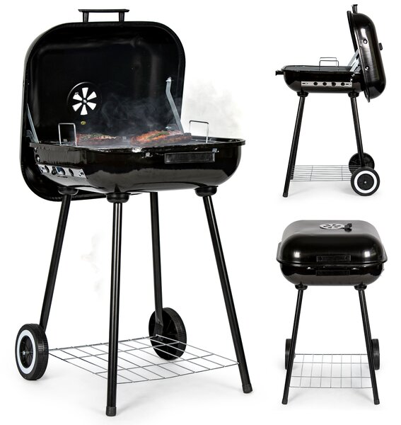 Garden grill with hinged cover + wheels