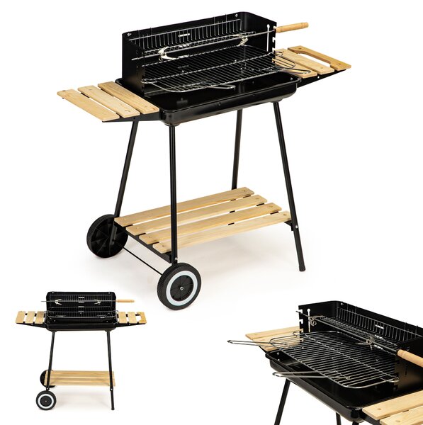 Charcoal garden grill with adjustable shelves and 2 portable grates