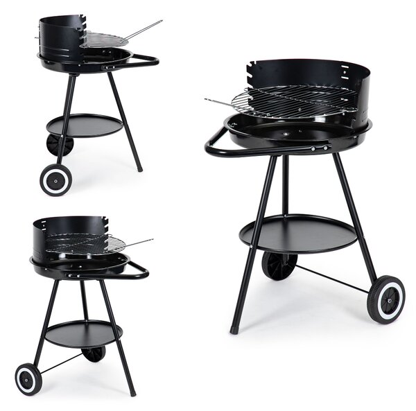 Round garden grill with adjustable grate height