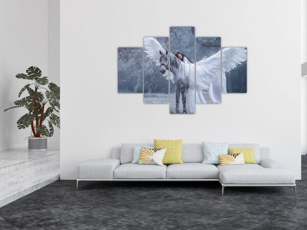 Obraz dievčaťa na jednorožcovi (150x105 cm)