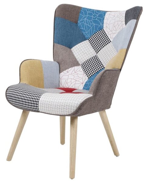 AK-304 PW2, Relaxačné kreslo ušiak, viacfarebné patchwork, látka