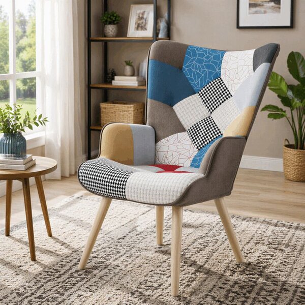 AK-304 PW2, Relaxačné kreslo ušiak, viacfarebné patchwork, látka