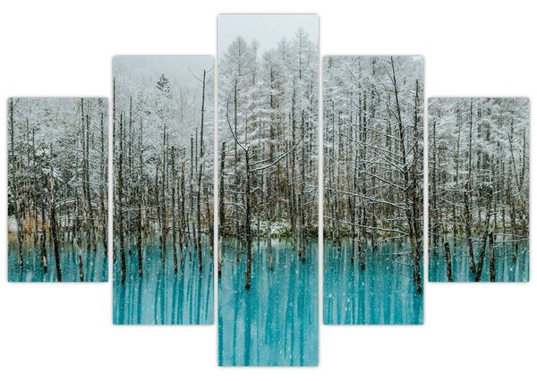 Obraz - Tyrkysový rybník, Biei, Japonsko (150x105 cm)