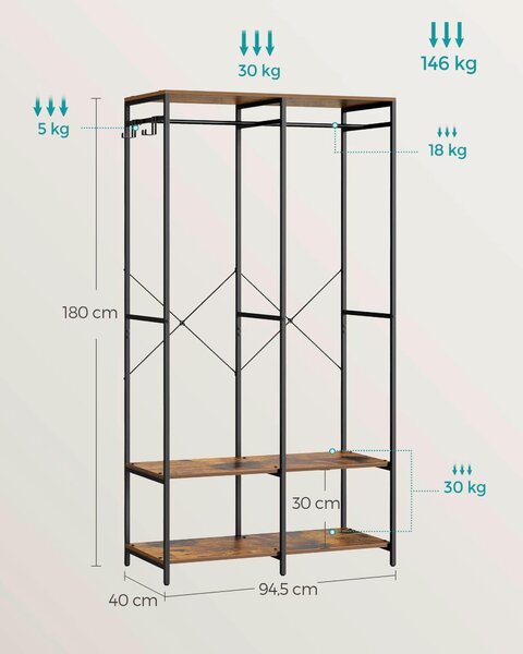 OTVORENÁ ŠATNÍKOVÁ SKRIŇA, 94,5/180/40 cm - Skrine, Online Only