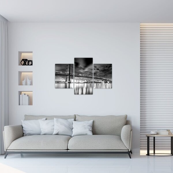 Obraz - Most Benjamina Franklina, Filadelfia, čiernobiely (90x60 cm)