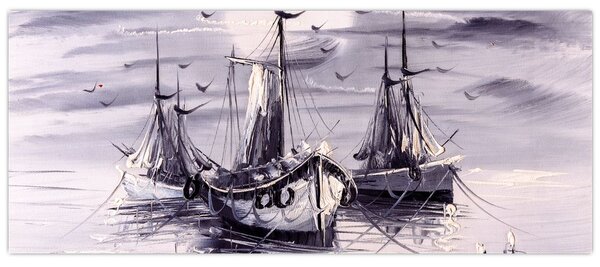Obraz - Prístav, olejomaľba (120x50 cm)