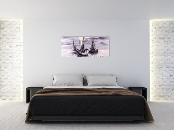 Obraz - Prístav, olejomaľba (120x50 cm)