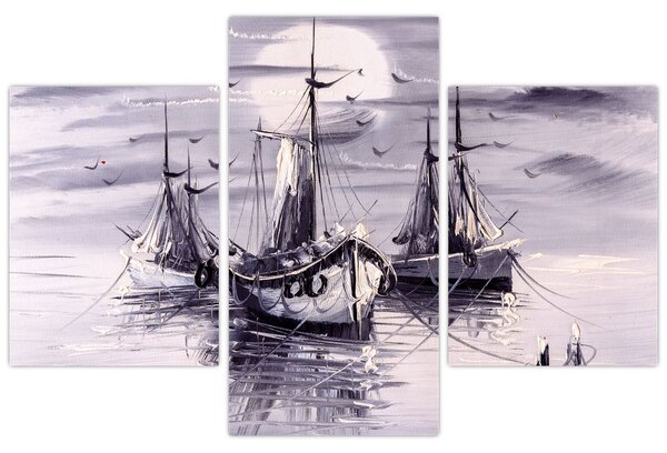 Obraz - Prístav, olejomaľba (90x60 cm)