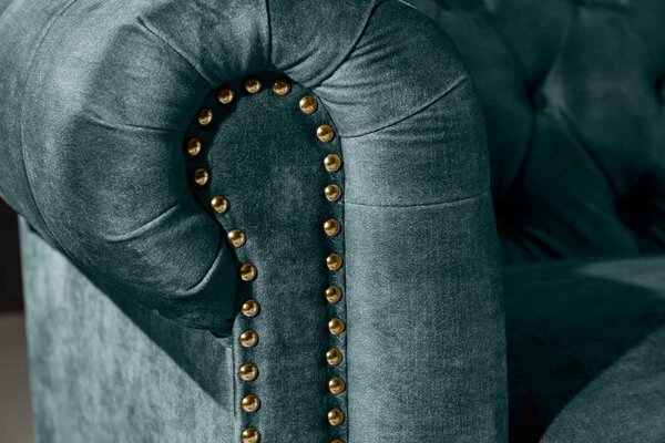 Dizajnová trojsedačka Chesterfield 205 cm petrolejový zamat