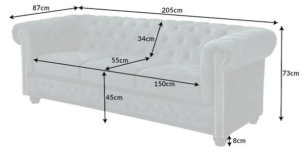 Dizajnová trojsedačka Chesterfield 205 cm petrolejový zamat