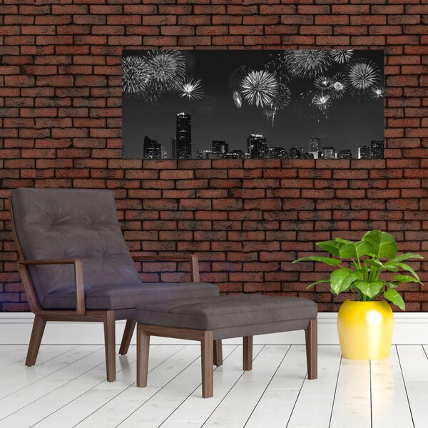 Obraz - Ohňostroj v Miami, čiernobiela (120x50 cm)
