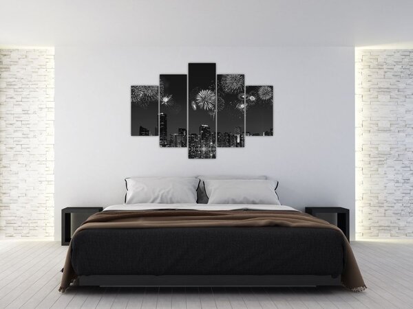 Obraz - Ohňostroj v Miami, čiernobiela (150x105 cm)
