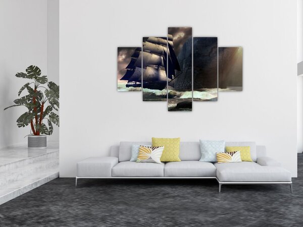 Obraz - Loď medzi útesmi (150x105 cm)