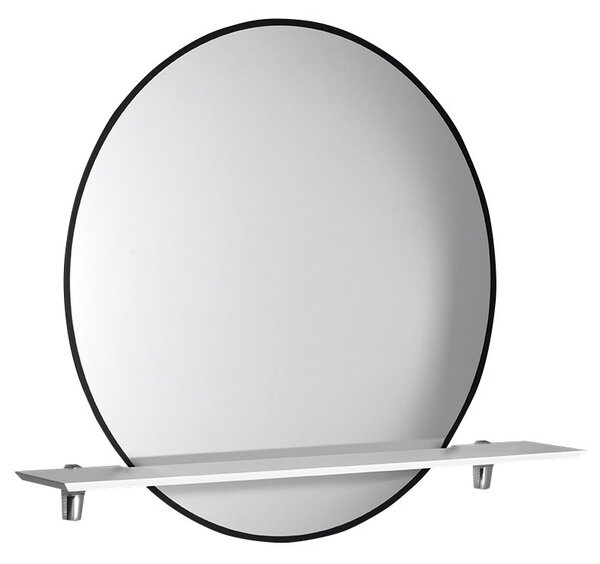 Sapho, SHARON LED podsvietené zrkadlo Ø 80cm s policou, čierna matná, 31255CI-01