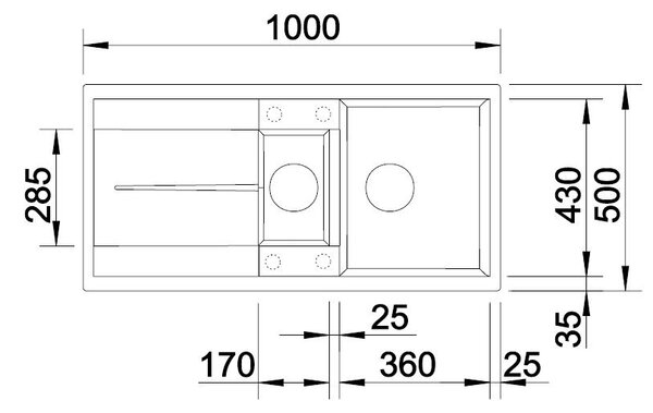 Blanco Metra 6 S, silgranitový drez 1000x500x190 mm, 1,5-komorový, čierna, BLA-525927