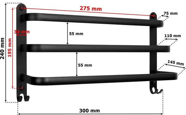 TZB Nástenný vešiak Athos 30 cm čierny