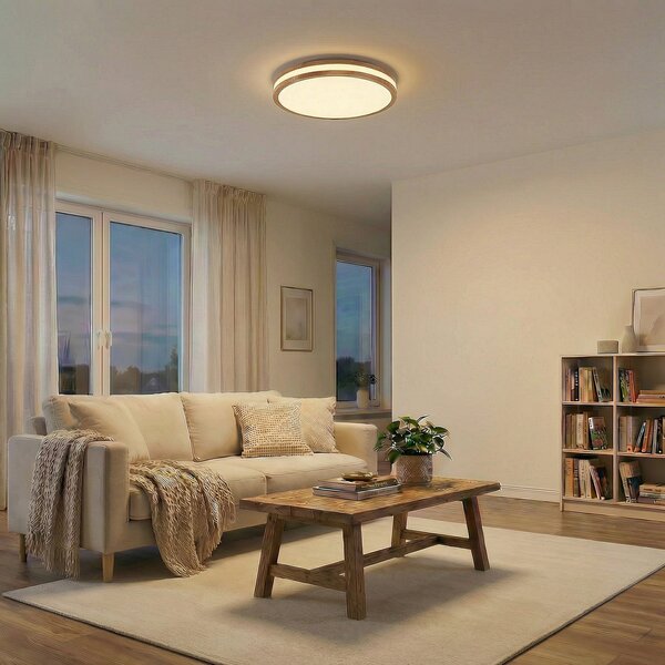Stropné Lampa Lindby, Emiva, stmievateľné, Drevo, Obývacia izba, Drevo, Moderný
