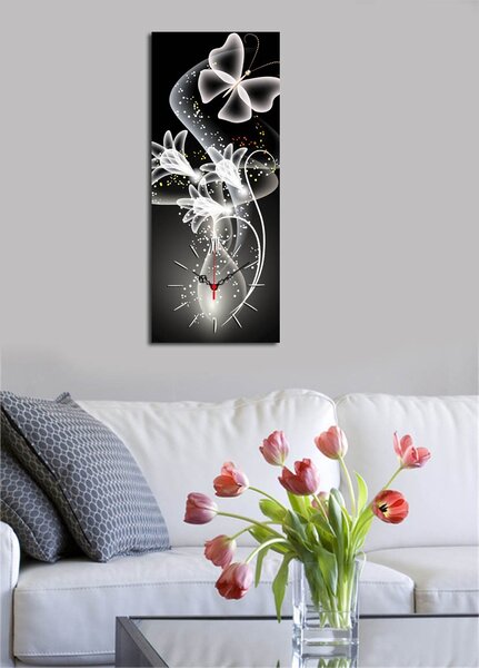 Hanah Home Obrazové nástenné hodiny Motýľ 30x70 cm viacfarebné