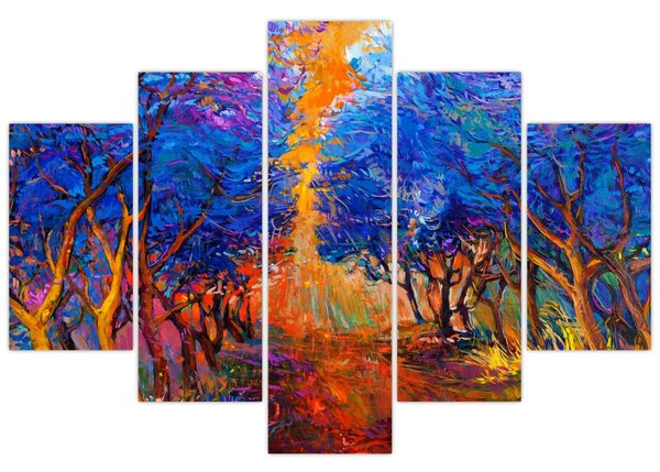 Obraz - jesenné koruny stromov, moderný impresionizmus (150x105 cm)
