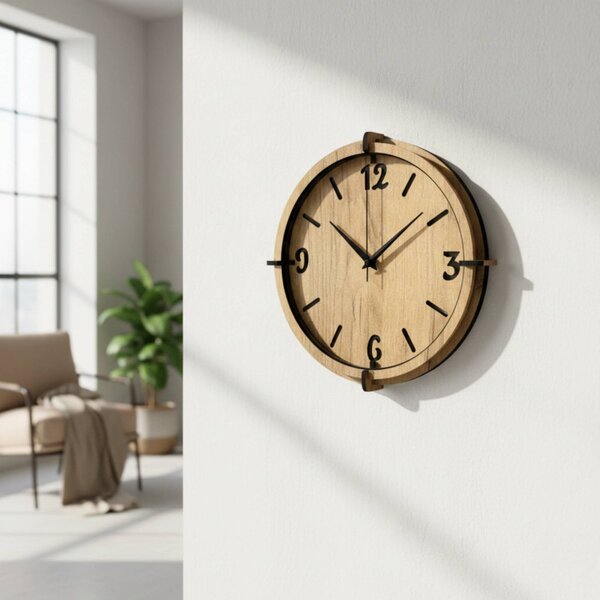 Drevené nástenné hodiny 30-50 cm – moderný dubový dizajn desing | SENTOP HDF0601-GOLD-OAK