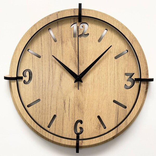 Drevené nástenné hodiny 30-50 cm – moderný dubový dizajn desing | SENTOP HDF0601-GOLD-OAK